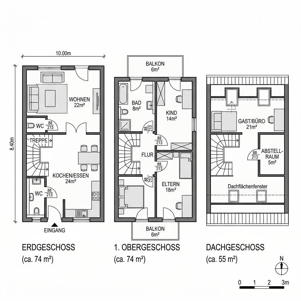 Grundriss Serie Flat 74 von GROPYUS — 74 m², 2 Zimmer