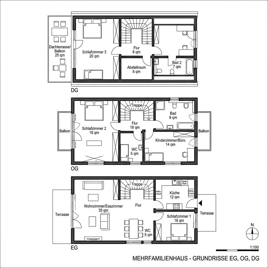 Grundriss Serie Flat 96 von GROPYUS — 96 m², 3 Zimmer