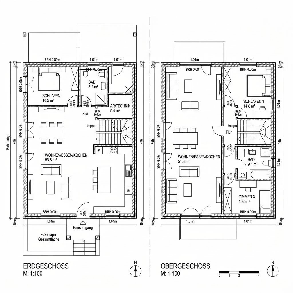 Grundriss Twin Generation 236 – 236 m² Mehrgenerationenhaus mit 7 Zimmern