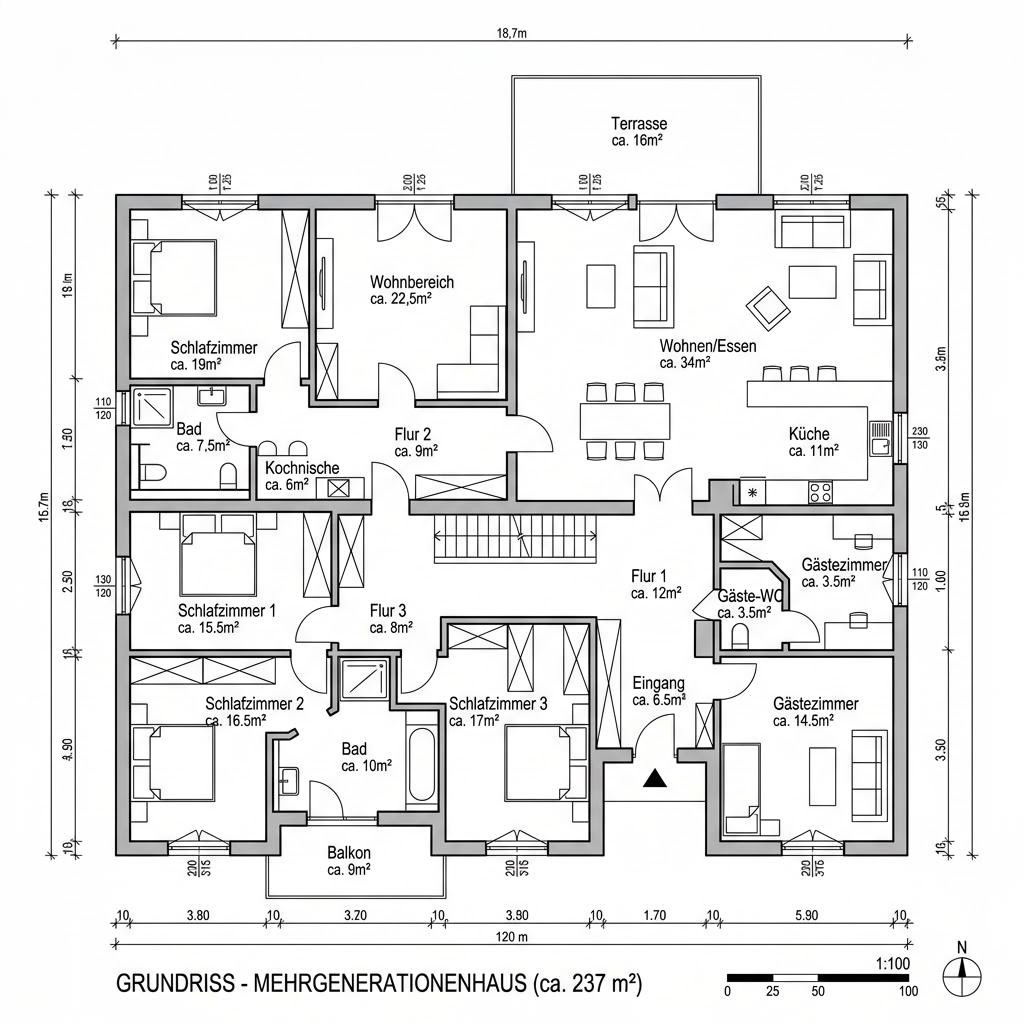 Grundriss Stadtvilla Vivaro mit Einliegerwohnung – 237 m² Mehrgenerationenhaus mit 7 Zimmern