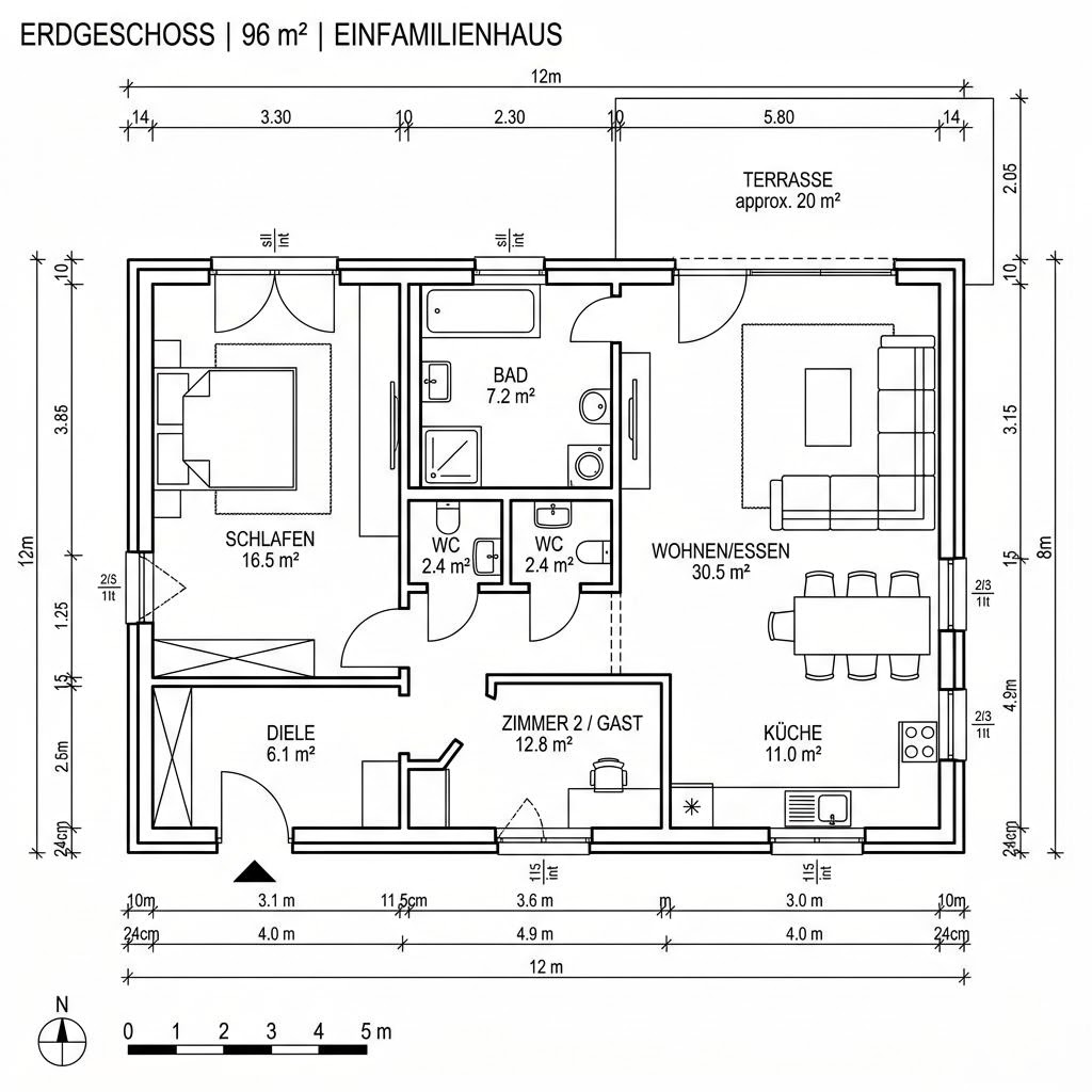 Grundriss COMMOD Modul Duo 96 von Commod-Haus — 96 m², 3 Zimmer