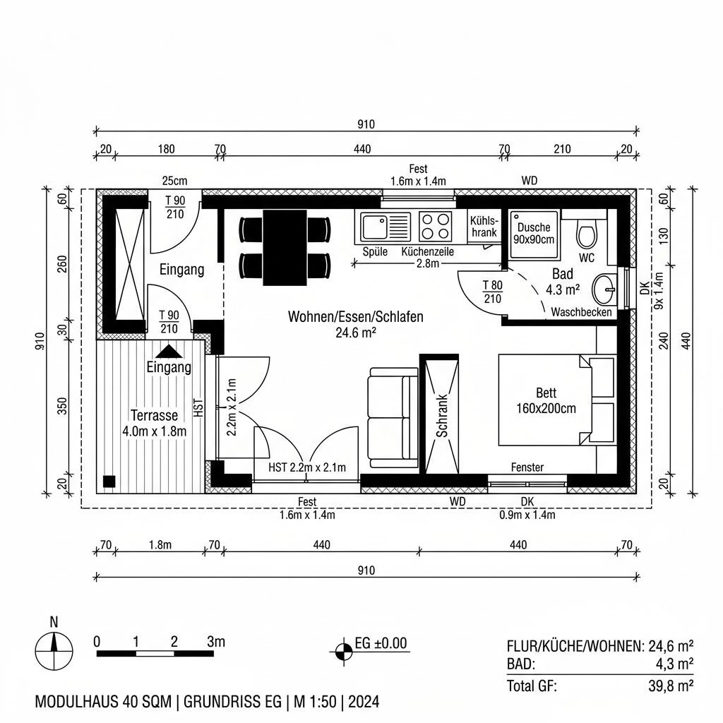 Grundriss COMMOD Modul Studio 40 von Commod-Haus — 40 m², 1 Zimmer