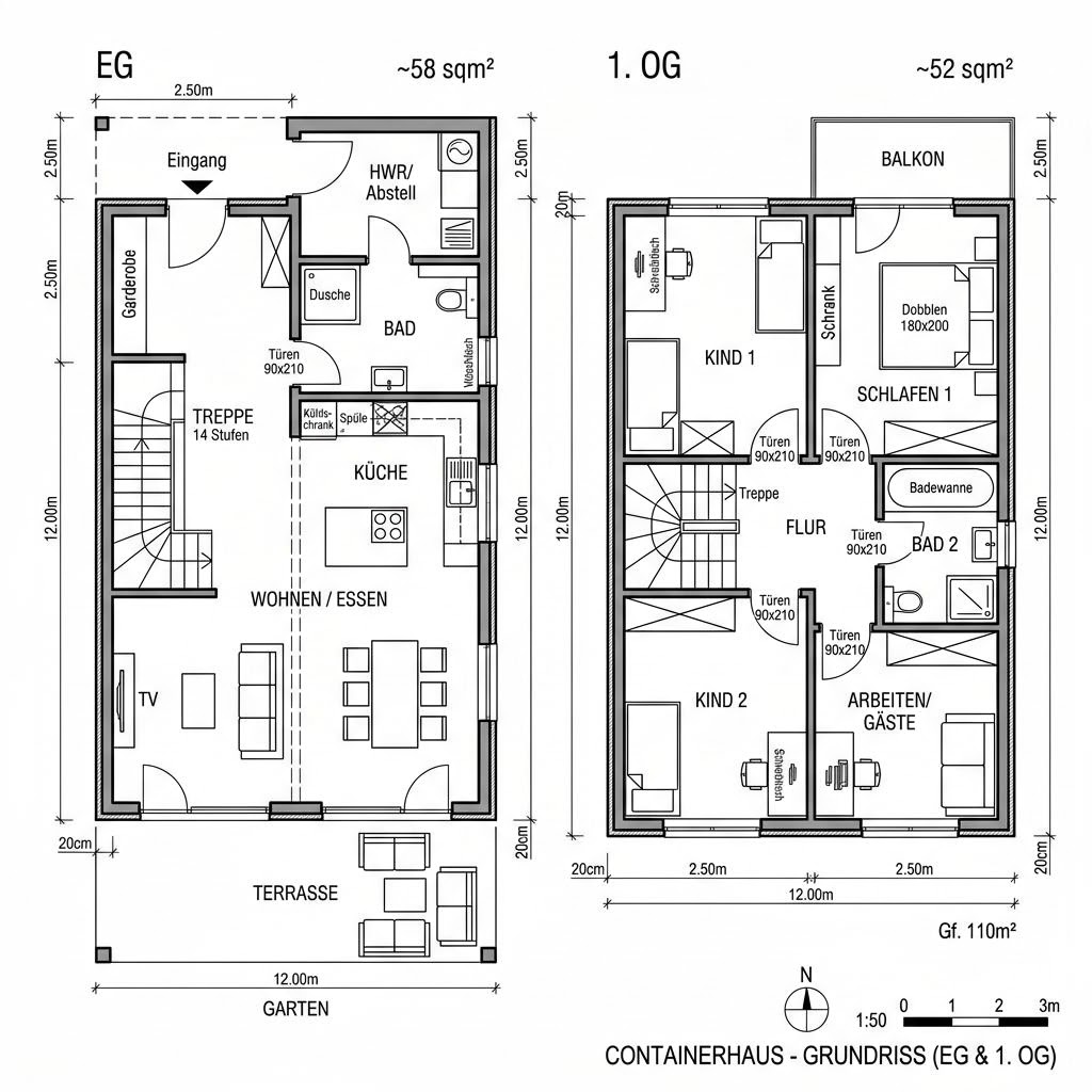 Grundriss Container Stack 110 von Conliving — 110 m², 5 Zimmer