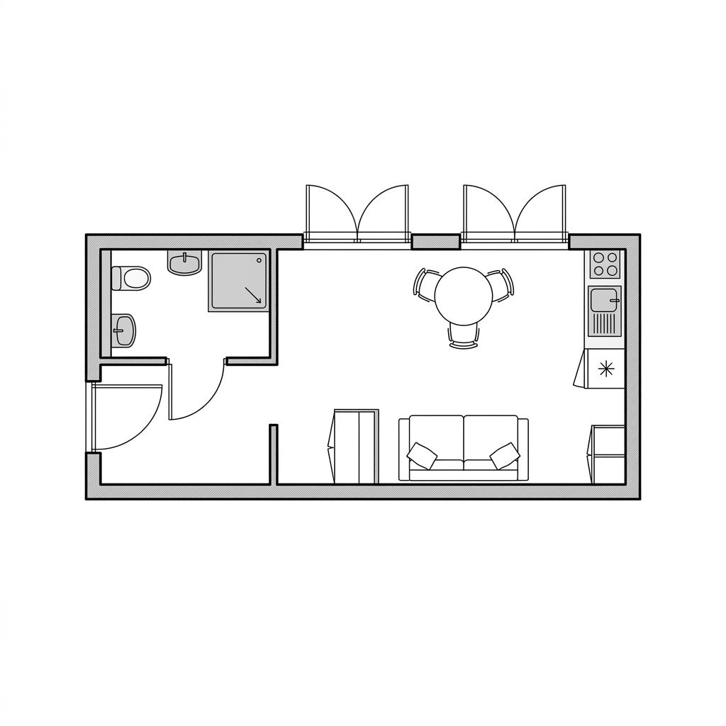 Grundriss Baumodul von Containerwerk — 30 m², 1 Zimmer