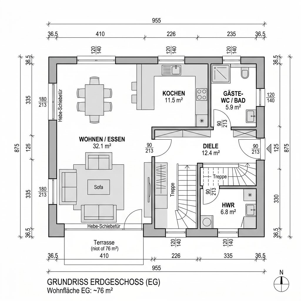 Grundriss Kapitänshaus Sylt 142 von Nordic Haus — 142 m², 5 Zimmer