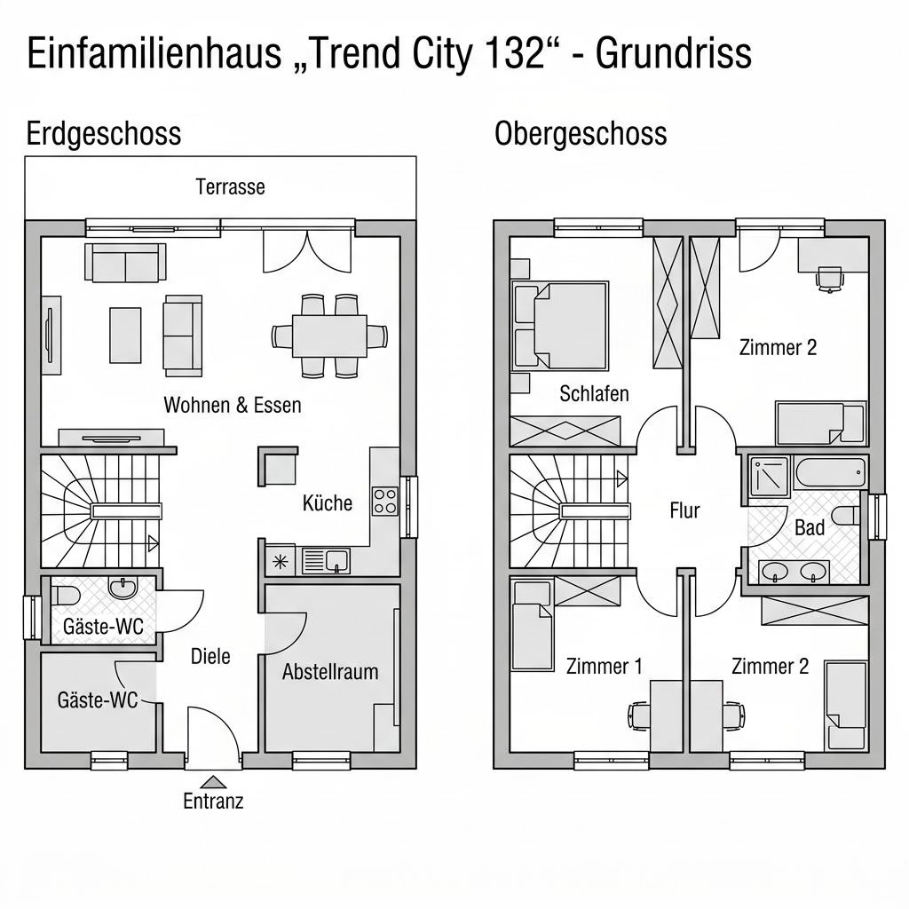 Grundriss Trend City 132 von OKAL Haus — 132 m², 4 Zimmer