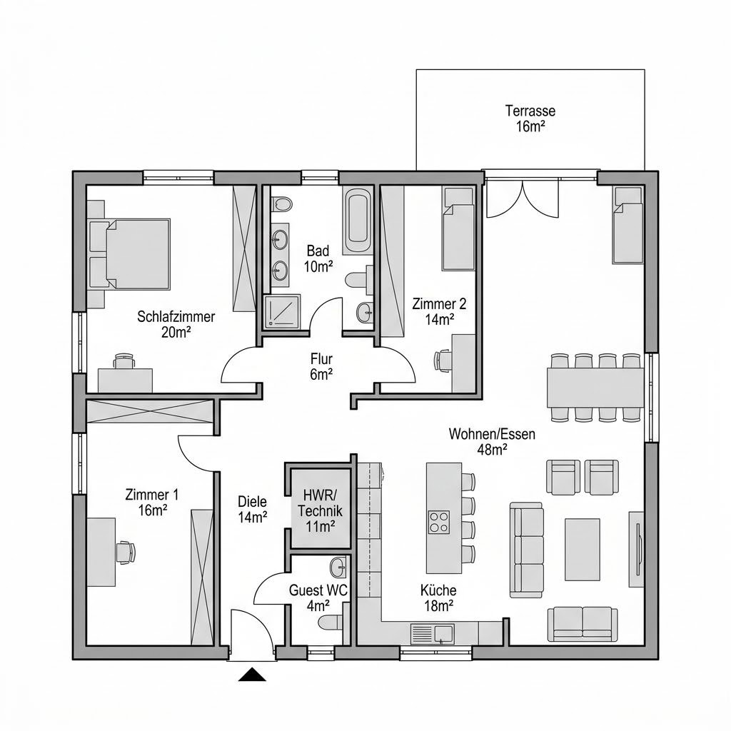 Grundriss Pult 30 – 165 m² Ausbauhaus mit 5 Zimmern