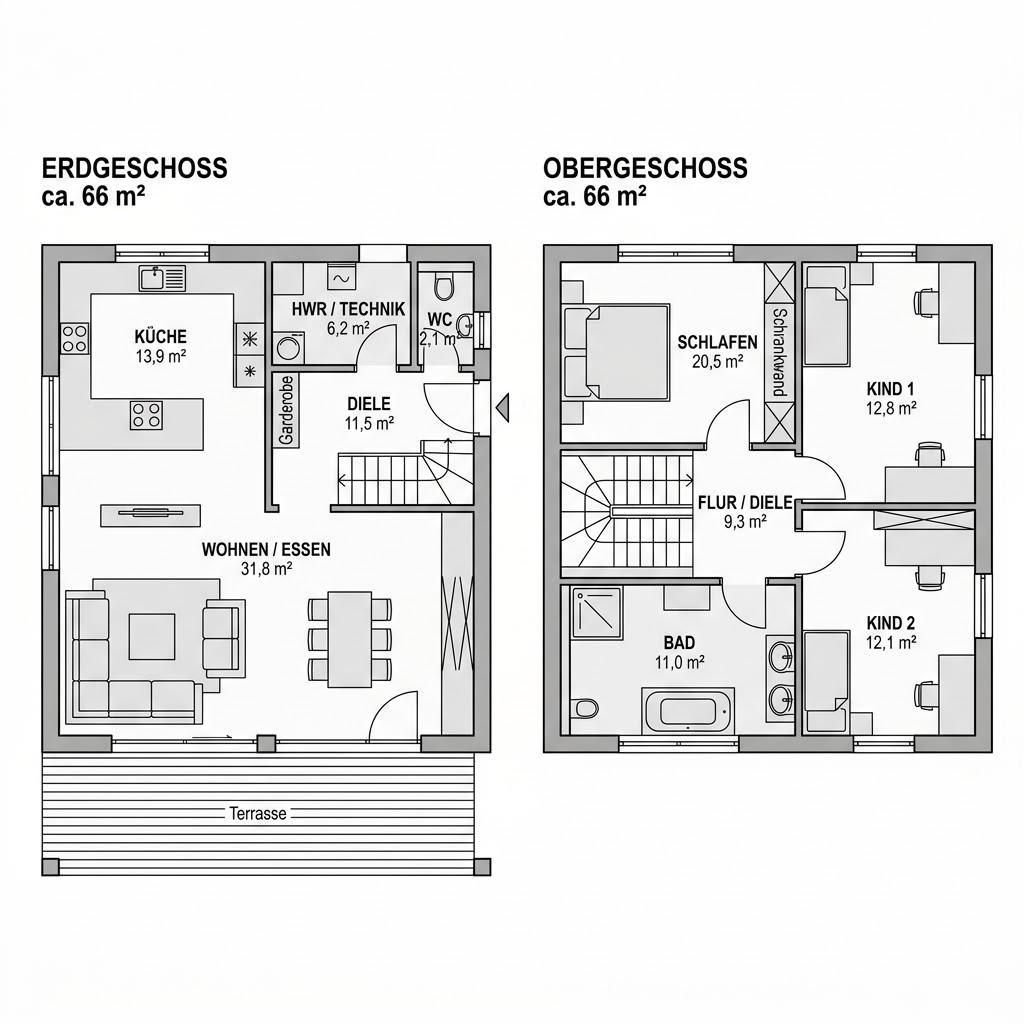 Grundriss Quadro 132 von OKAL Haus — 132 m², 4 Zimmer