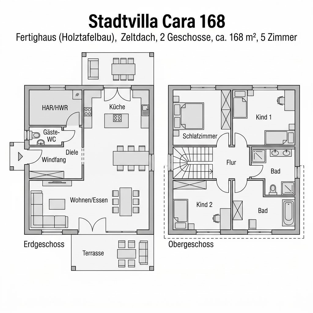 Grundriss Stadtvilla Cara 168 von OKAL Haus — 168 m², 5 Zimmer