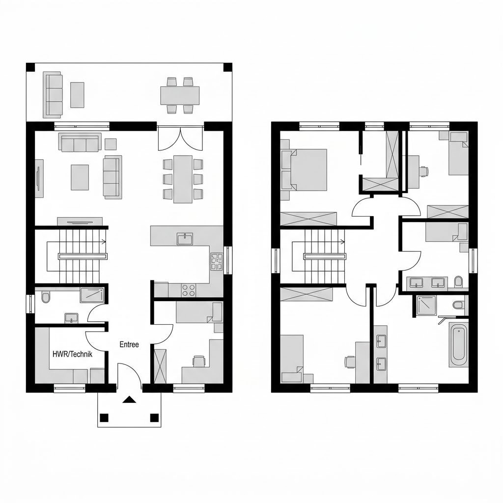 Grundriss Stadtvilla Linea 160 von OKAL Haus — 160 m², 5 Zimmer