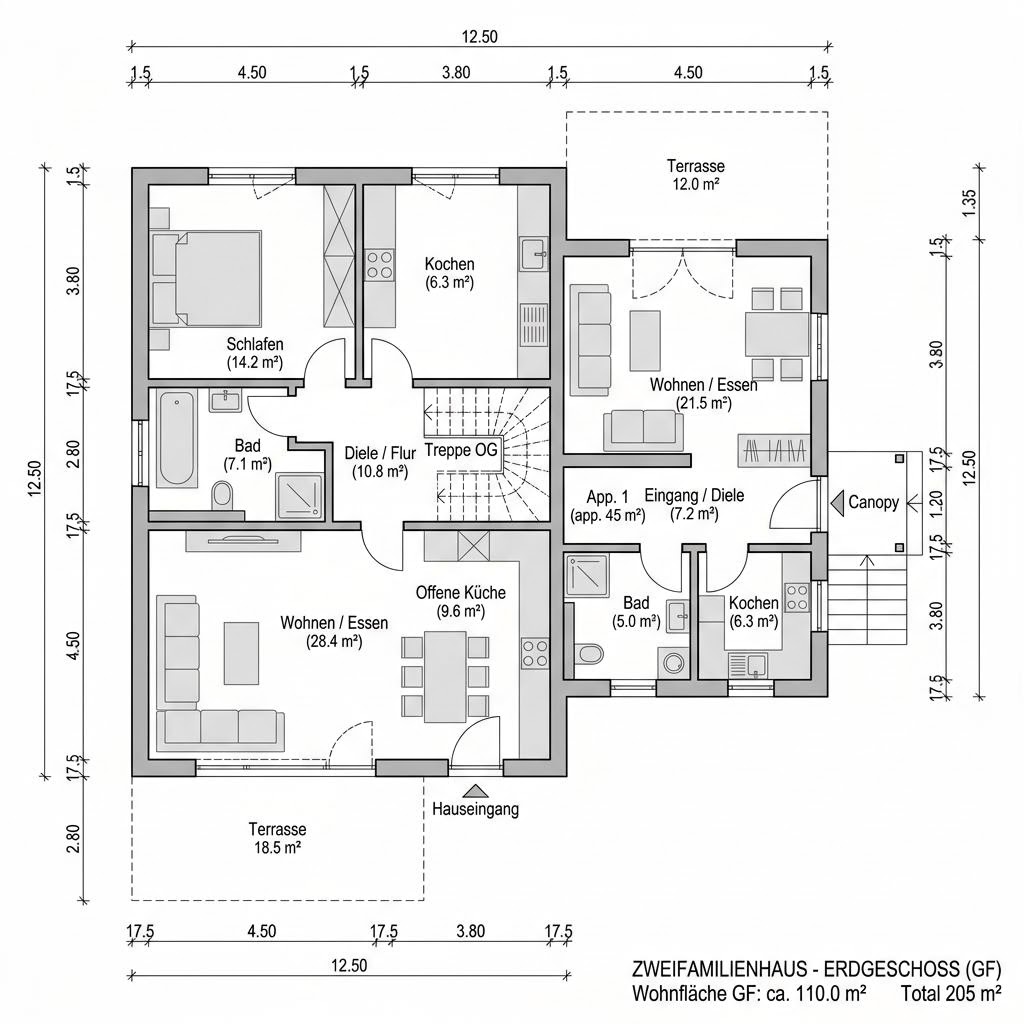 Grundriss Zweifamilienhaus Duplex 205 – 205 m² Zweifamilienhaus mit 7 Zimmern