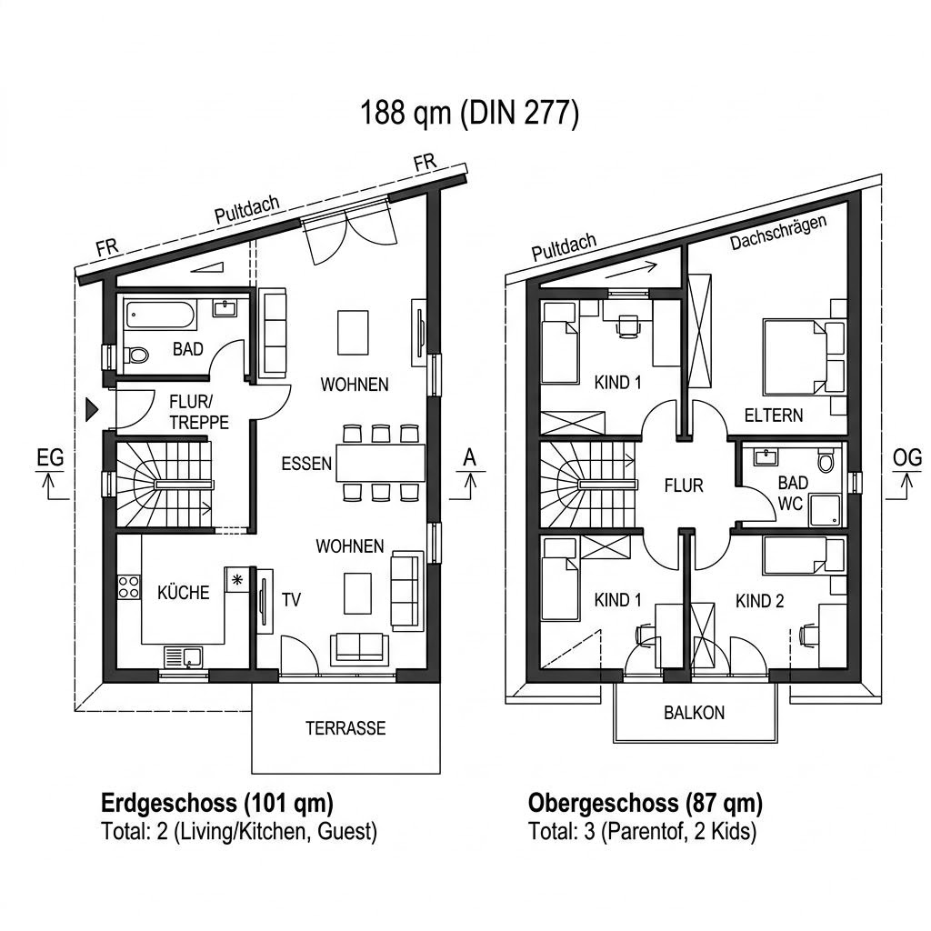Grundriss PultART 188 von HUF HAUS — 188 m², 5 Zimmer
