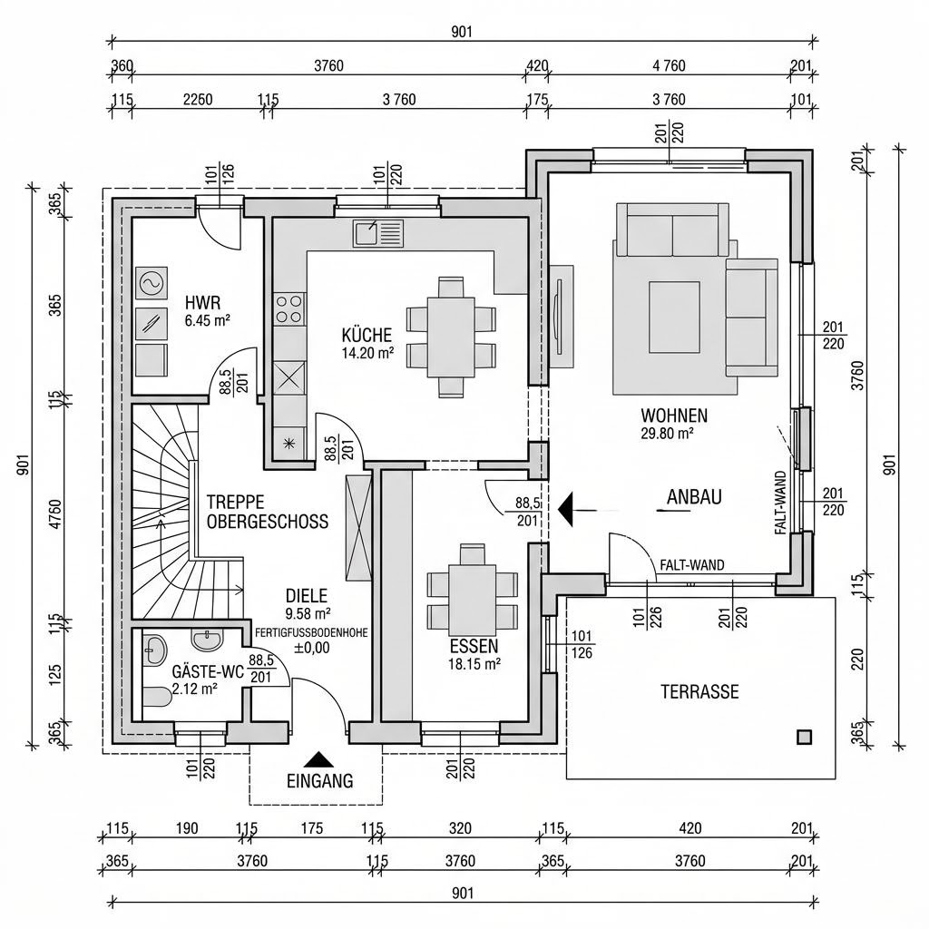 Grundriss Gartenmodul 30 von Regnauer Hausbau — 30 m², 1 Zimmer
