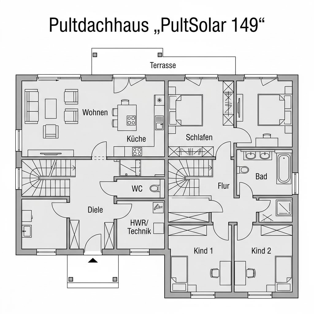 Grundriss PultSolar 149 von Regnauer Hausbau — 149 m², 5 Zimmer