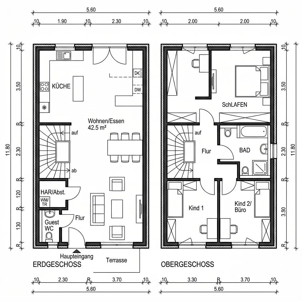 Grundriss Berlin Reihe 110 – 110 m² Reihenhaus mit 4 Zimmern