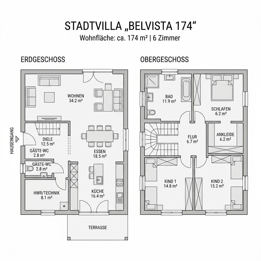 Grundriss Belvista 174 von RENSCH-HAUS — 174 m², 6 Zimmer