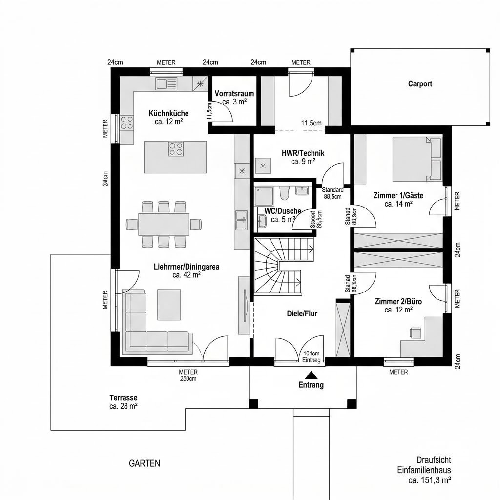 Grundriss CLOU 156 – 151 m² Einfamilienhaus mit 5 Zimmern