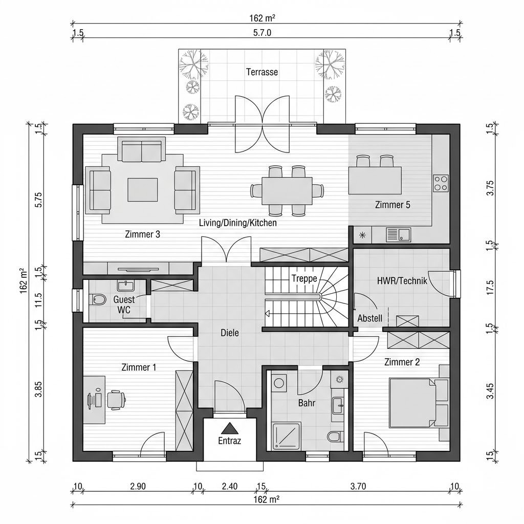 Grundriss CLOU 166 – 162 m² Einfamilienhaus mit 6 Zimmern