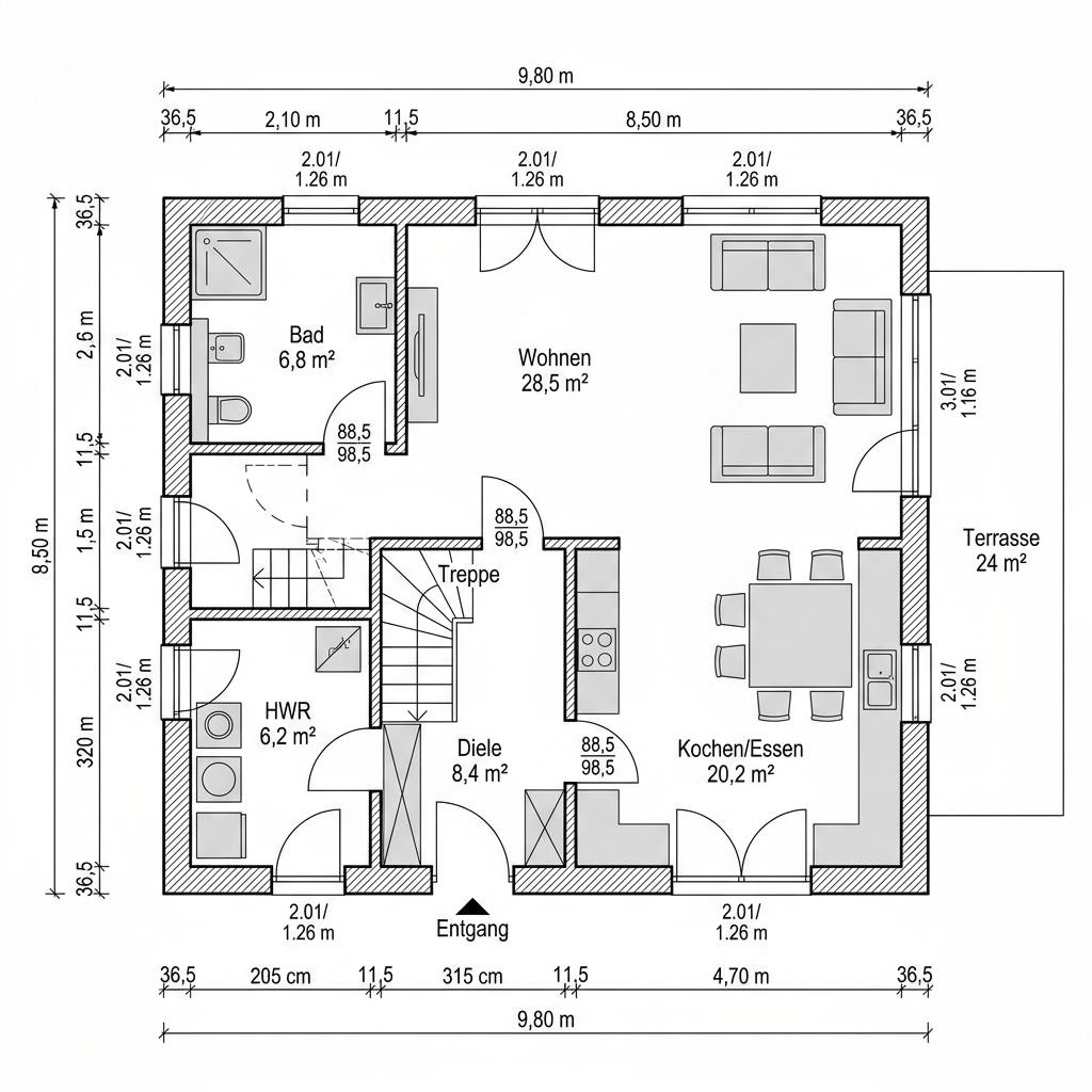 Grundriss Familienhaus Sattel 145 von RENSCH-HAUS — 145 m², 5 Zimmer