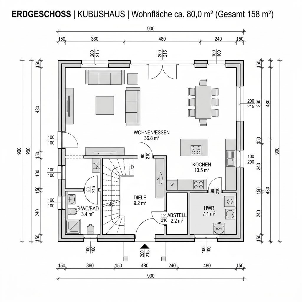 Grundriss Kubushaus Clou 158 von RENSCH-HAUS — 158 m², 5 Zimmer