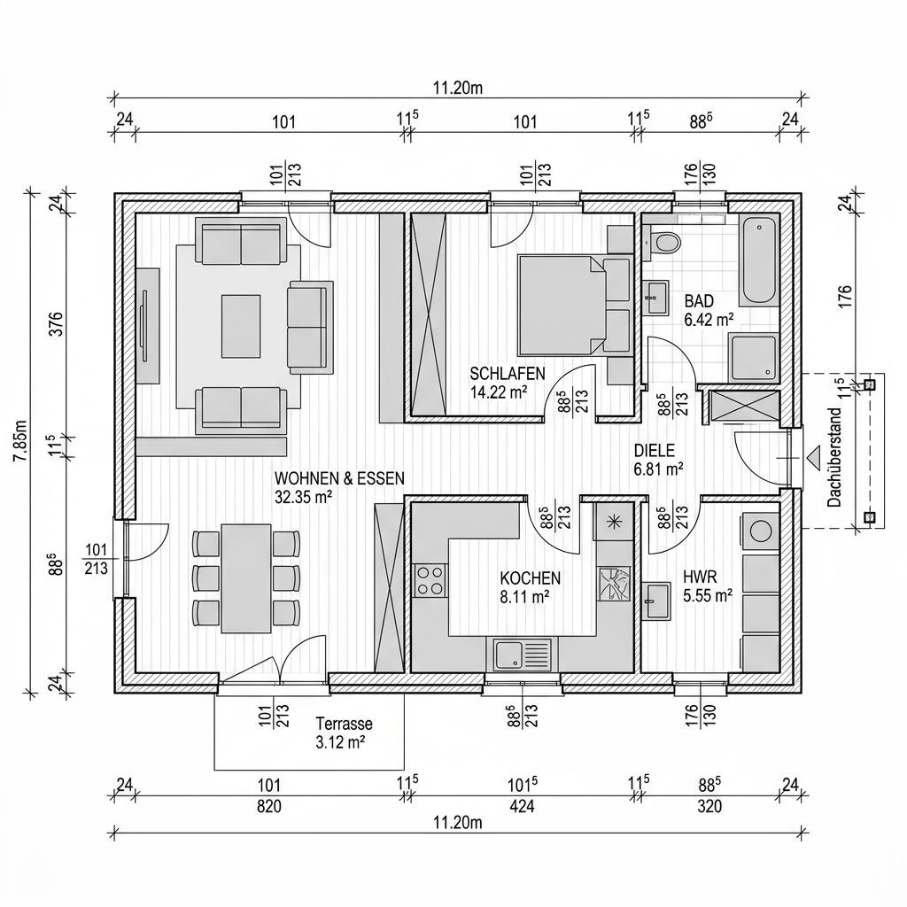 Grundriss Singlehaus Solo 88 – 88 m² Singlehaus mit 3 Zimmern