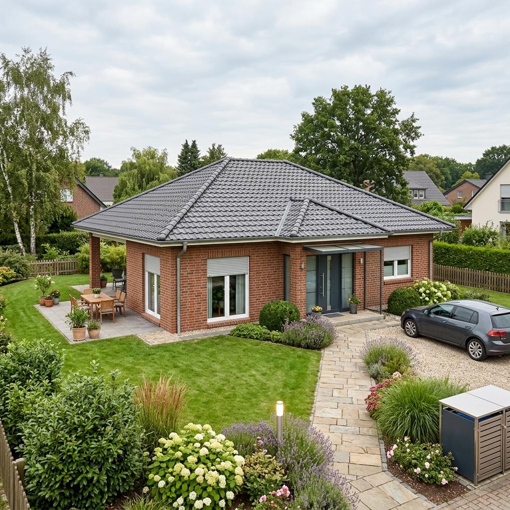 Bausatzhaus Ziegelbausatz ZB 110 Bungalow von Rötzer Ziegel-Element-Haus mit Walmdach — Massivbungalow mit 110 m²