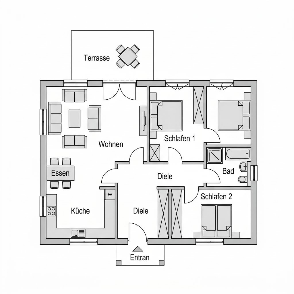 Grundriss Ziegelbausatz ZB 110 Bungalow von Pult Bungalow Solar 120 — 110 m², 4 Zimmer