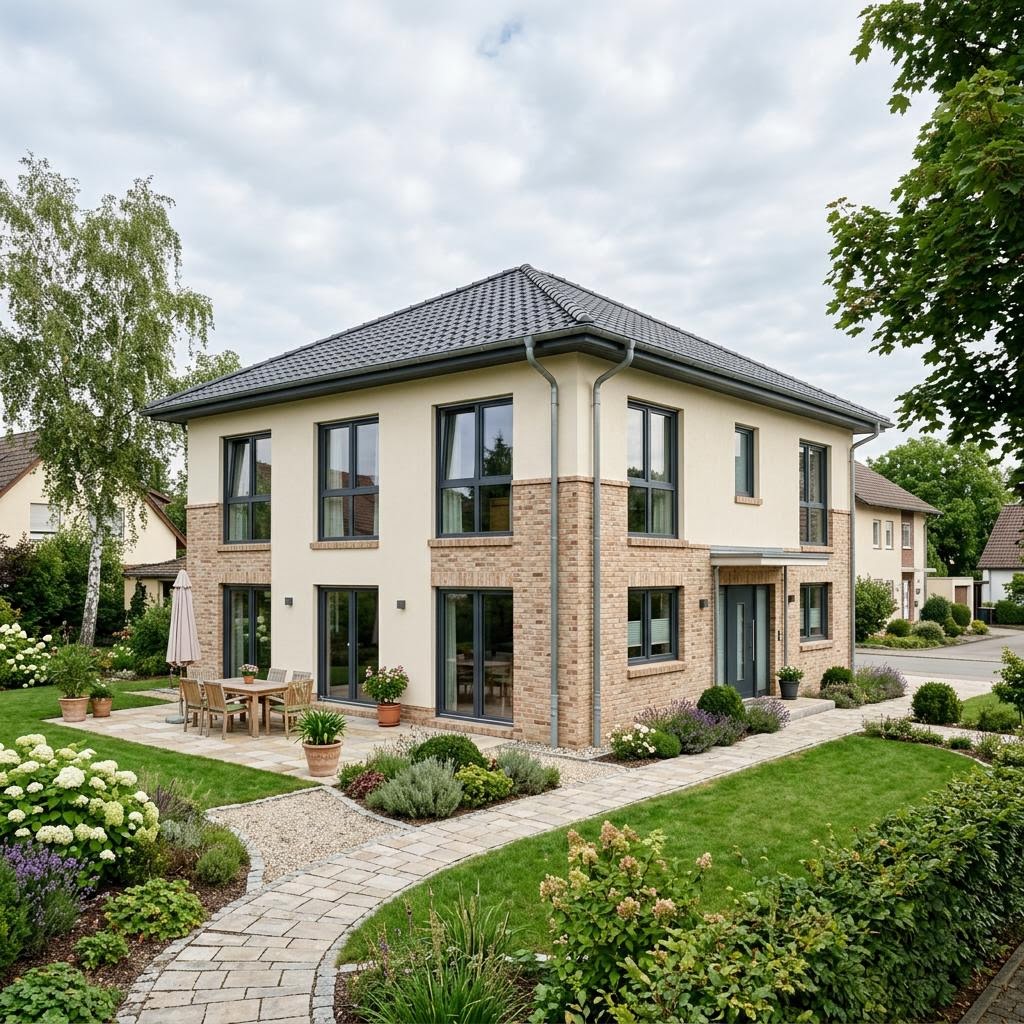 Bausatzhaus Ziegelbausatz ZB 148 Stadtvilla von Rötzer Ziegel-Element-Haus mit Walmdach — Massivhaus mit 148 m²
