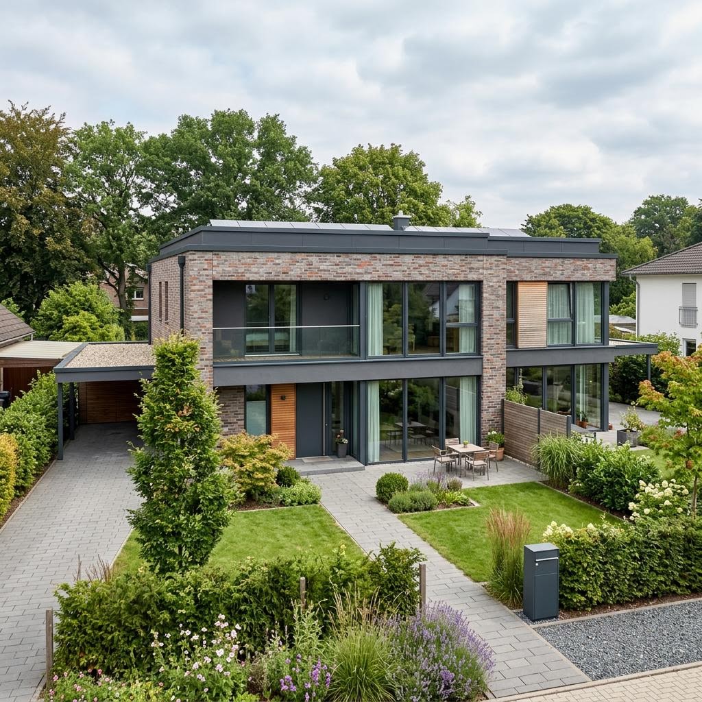 Doppelhaushälfte Berlin Duett 98 von Roth-Massivhaus — Flachdach, 98 m² für schmale Grundstücke