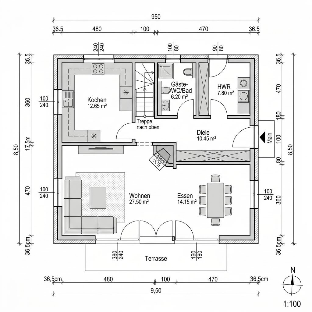 Grundriss Kapitänshaus Warnemünde 132 von ScanHaus Marlow — 132 m², 5 Zimmer