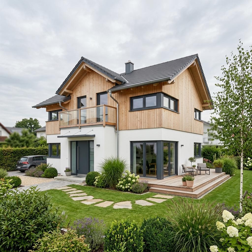 Einfamilienhaus SH 142 E von ScanHaus Marlow als Fertighaus mit Satteldach