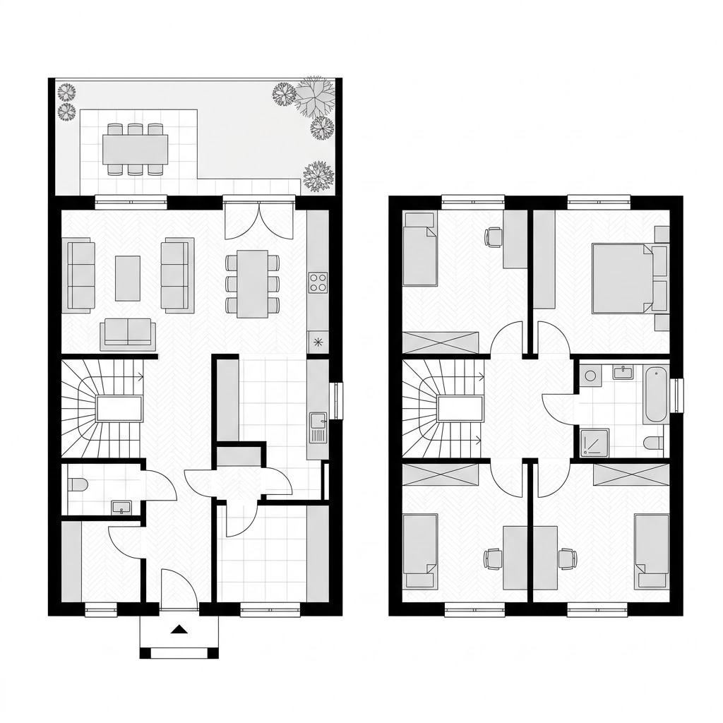 Grundriss Reihenendhaus Nordic R150 – 150 m² Reihenhaus mit 5 Zimmern