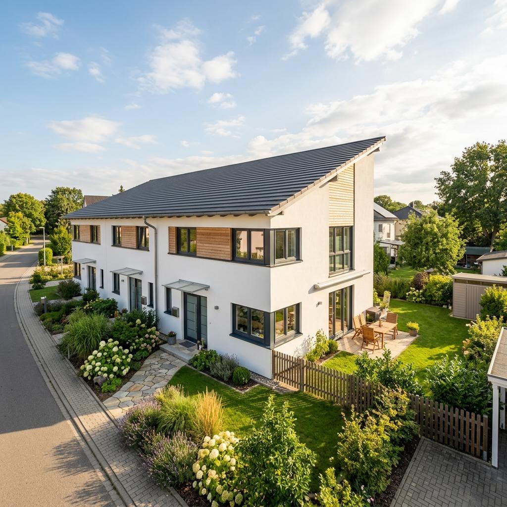 Reihenhaus Reihenmittelhaus Nordic R104 von ScanHaus Marlow mit Pultdach und 104 m² Wohnfläche
