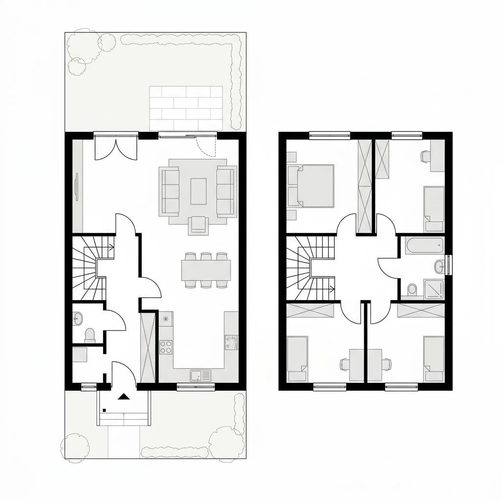 Grundriss Reihenmittelhaus Nordic R116 – 116 m² Reihenhaus mit 4 Zimmern