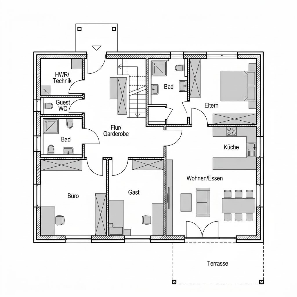 Grundriss SH 131 — Var. C – 131 m² Ausbauhaus mit 5 Zimmern