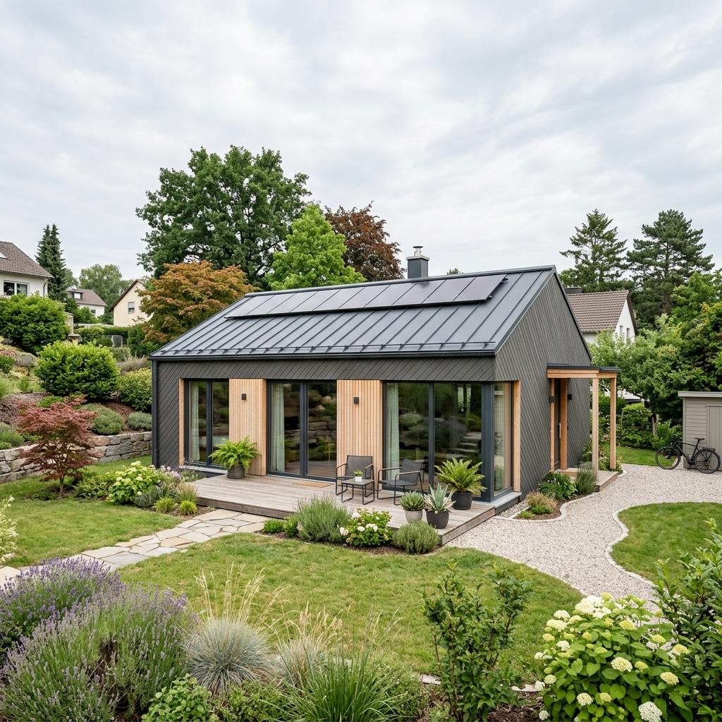 Singlehaus Solo 64 von ScanHaus Marlow mit Satteldach — kompaktes Fertighaus mit 64 m²