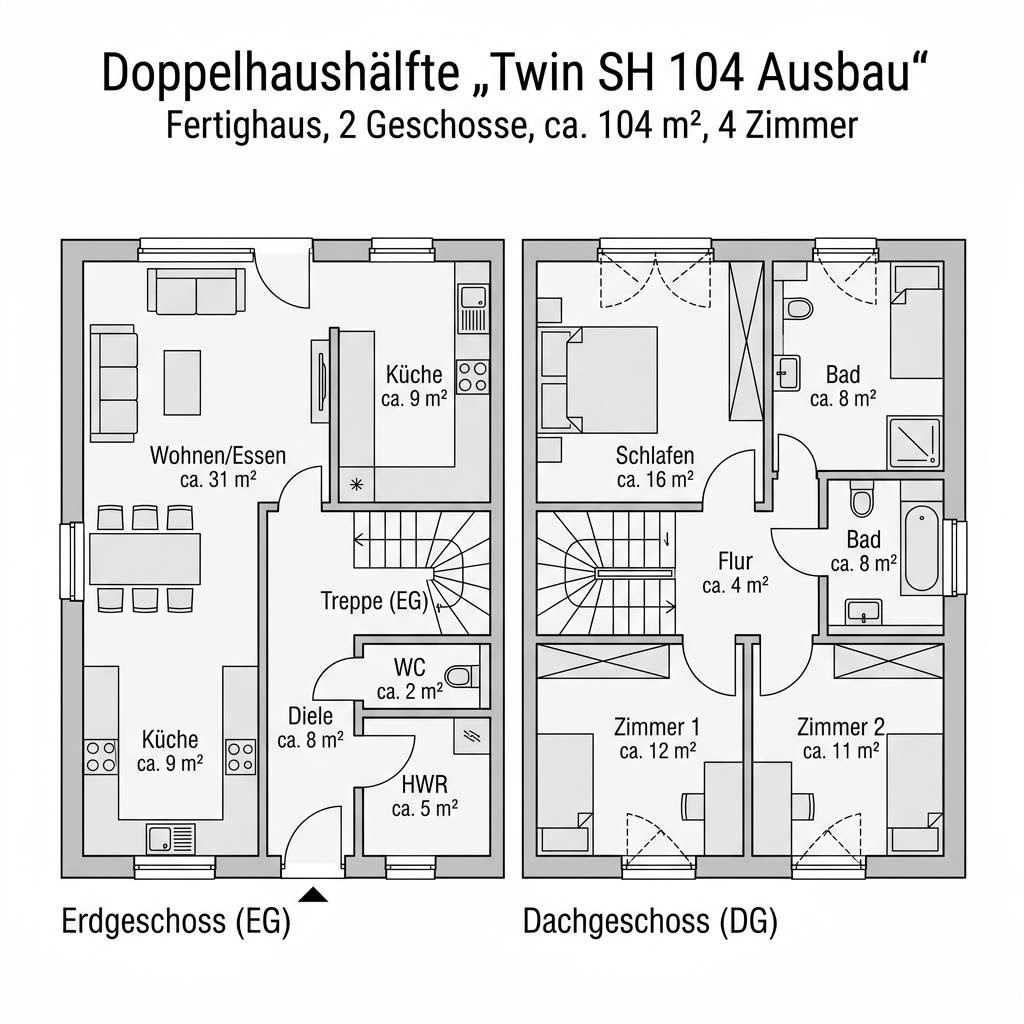 Grundriss Twin SH 104 Ausbau von ScanHaus Marlow — 104 m², 4 Zimmer