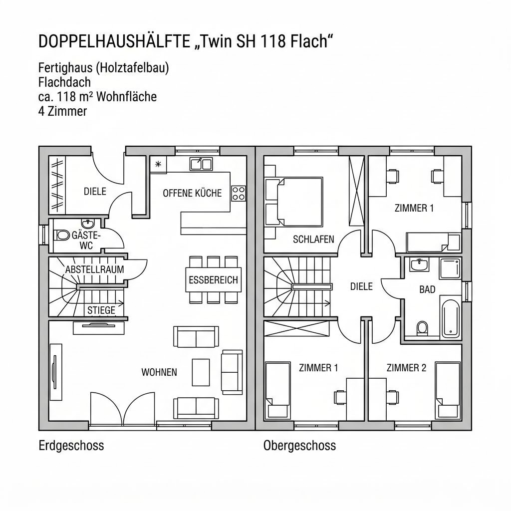 Grundriss Twin SH 118 Flach von ScanHaus Marlow — 118 m², 4 Zimmer