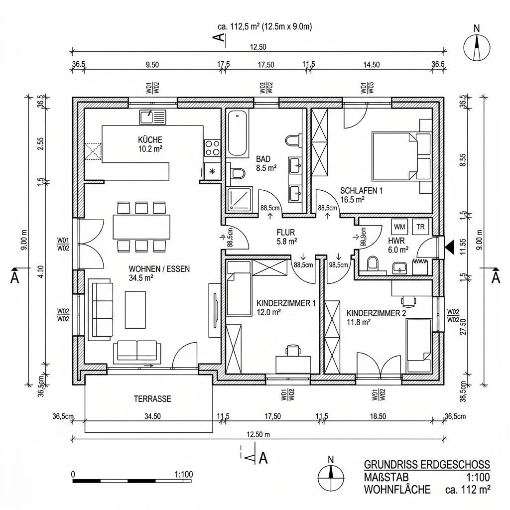 Grundriss Bungalow-E 112 von Schwabenhaus — 112 m², 4 Zimmer