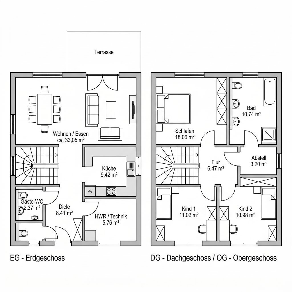Grundriss Doppelhaus Solitaire Duo 120 von Schwabenhaus — 120 m², 4 Zimmer
