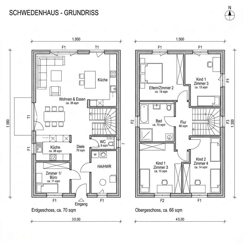 Grundriss Schwedenhaus Uppsala 136 von Eksjöhus — 136 m², 5 Zimmer