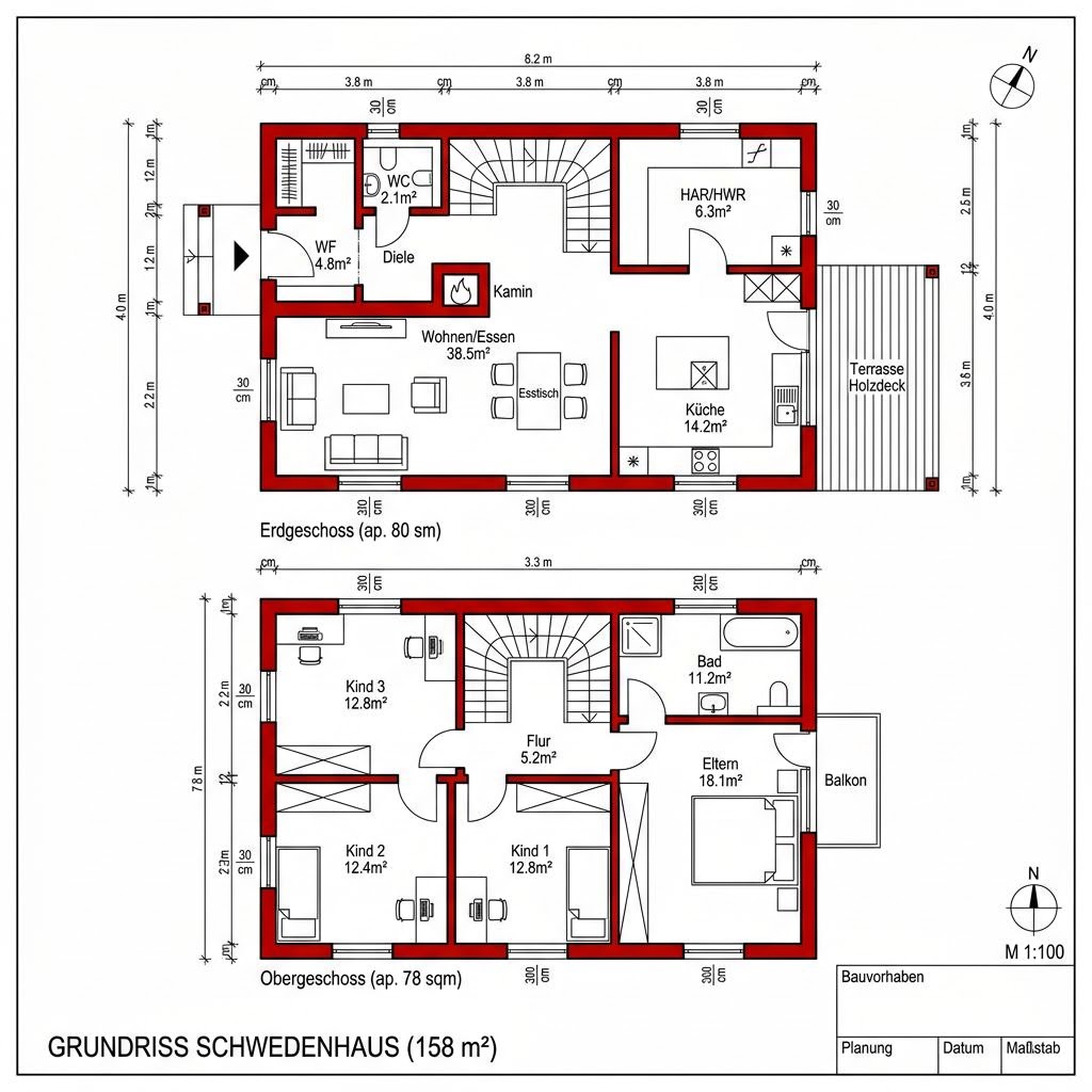 Grundriss Schwedenhaus Växjö 158 von Eksjöhus — 158 m², 6 Zimmer