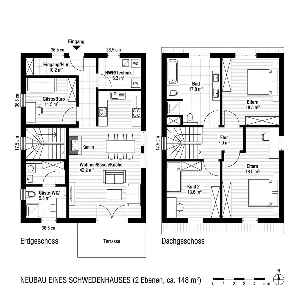 Grundriss Schwedenhaus Malmoe 148 von Greenville — 148 m², 5 Zimmer