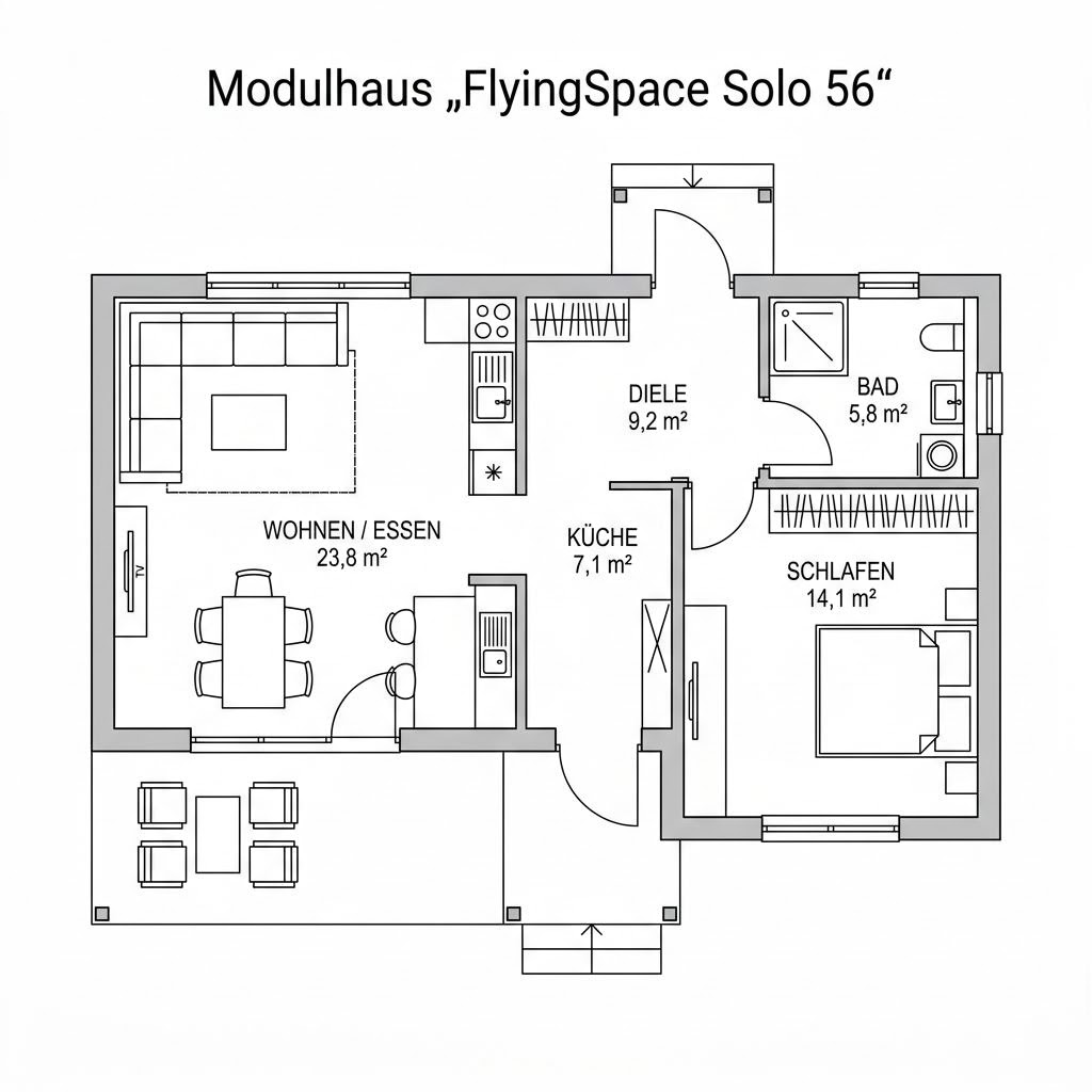 Grundriss FlyingSpace Solo 56 von SchwörerHaus — 56 m², 3 Zimmer