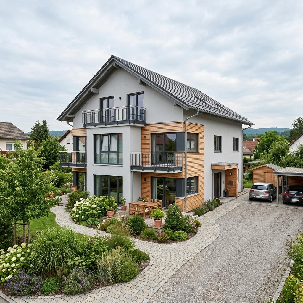 Mehrfamilienhaus Trio von SchwörerHaus mit Satteldach — Holzfertighaus mit drei Wohnungen und 320 m²