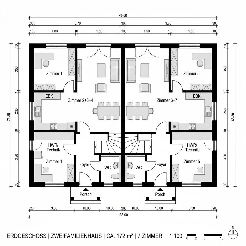 Grundriss E 20-172 Zweifamilienhaus – 172 m² Zweifamilienhaus mit 7 Zimmern