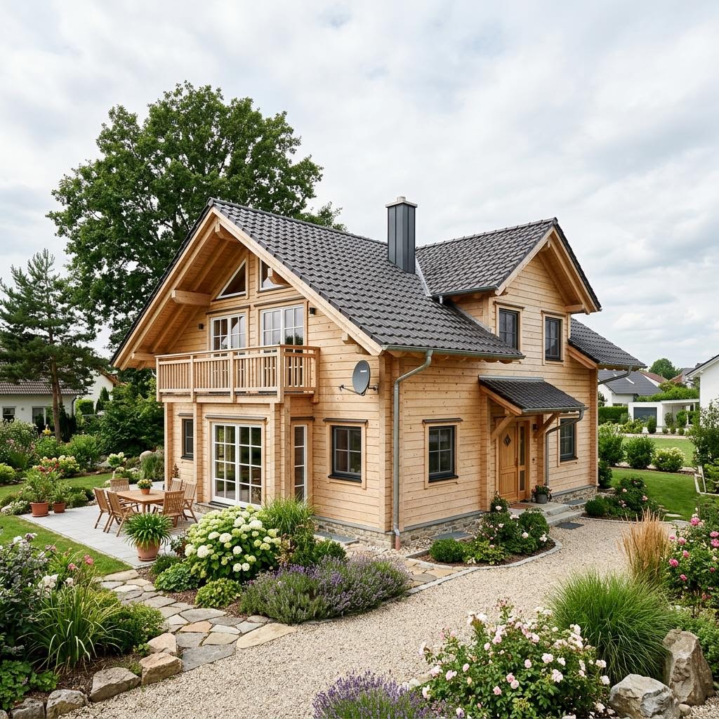 Ferienhaus Dachstein 64 von Alpin Chalets Tirol als zweigeschossiges Massivholz-Chalet mit Satteldach