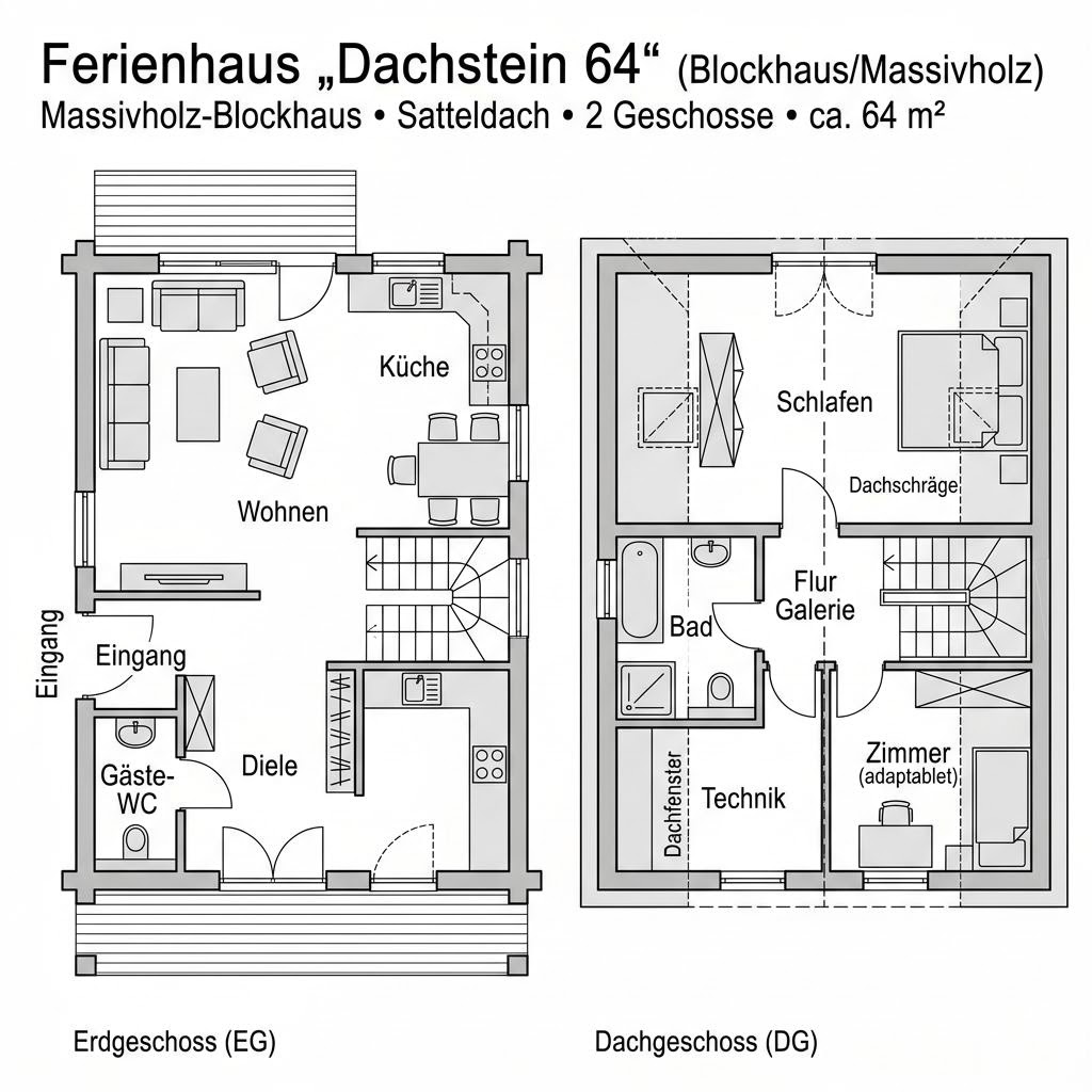 Grundriss Dachstein 64 von Sonnleitner Holzbauwerke — 64 m², 3 Zimmer