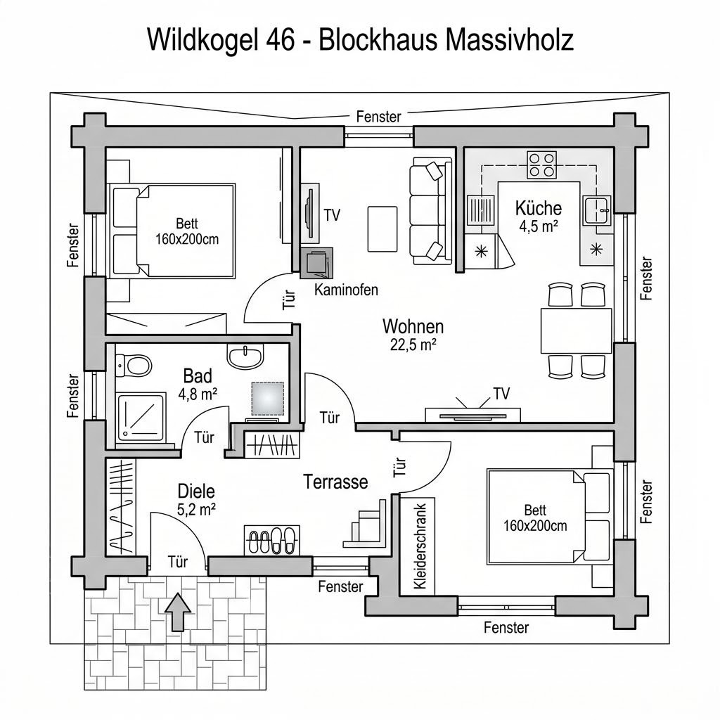 Grundriss Wildkogel 46 von Sonnleitner Holzbauwerke — 46 m², 2 Zimmer