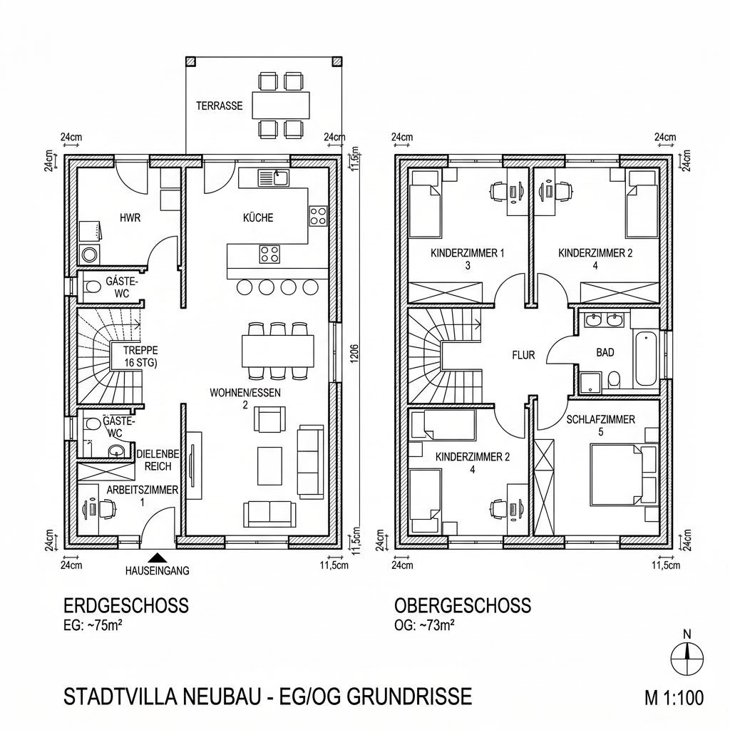 Grundriss Stadthaus Carree 148 von Albert Haus — 148 m², 5 Zimmer
